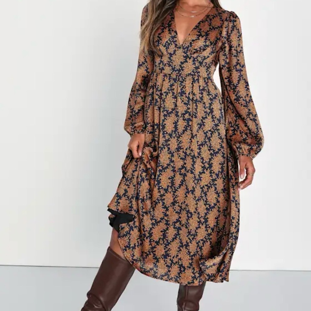 Lulu's Chic Brown and Black Long Sleeve Dress